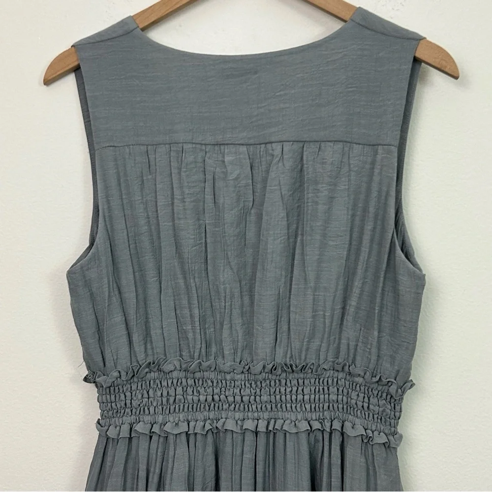 Buckle Black Size M Ruffle Smocked Midi Dress Handkerchief Hem‎ Blue
